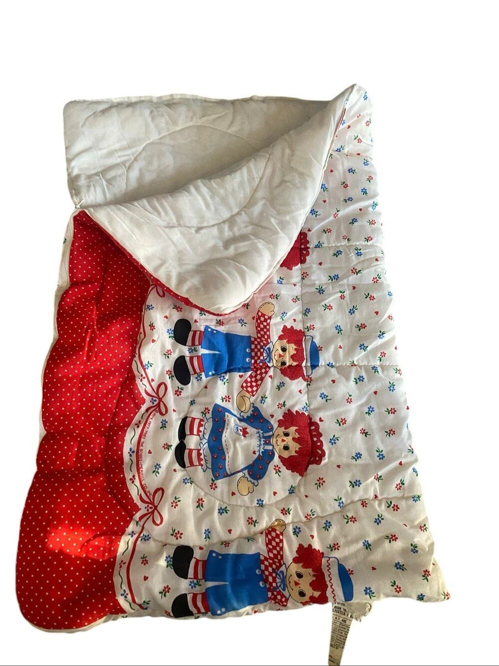Raggedy Ann Andy Sleeping Bag Toddler Nap Mat USA Red Polka Dot Retro Vintage